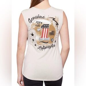 🏍️ Harley-Davidson® Ride Proud Embellished Cream Scoop Neck Tank size Medium